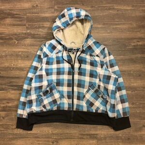 Vintage Y2K Blue Plaid Lumberjack Deb Sherpa lined Zip up hoodie
